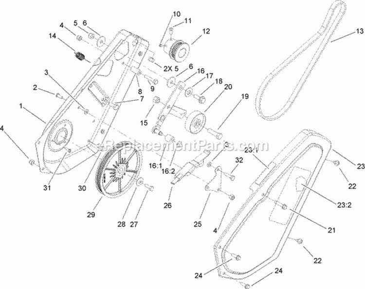Impeller Drive Assembly Diagram and Parts List for 33005 260000001-260999999 - 2006 Lawn Boy Snow Blower